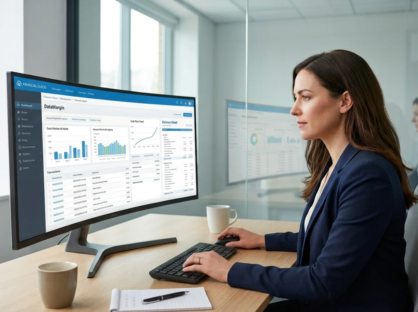 Finance professional reviewing accounting records and reports on a cloud dashboard